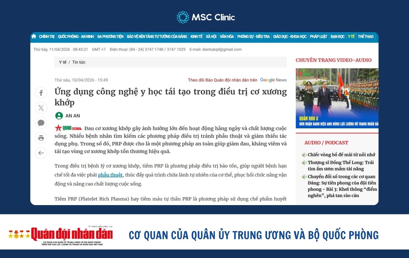 Ứng dụng công nghệ y học tái tạo trong điều trị cơ xương khớp