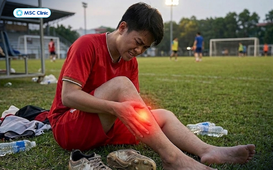 Dùng giày không phù hợp gây ra đau cẳng chân khi đá bóng 