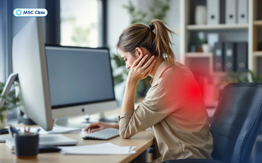 Ngồi làm việc sai tư thế cũng gây ra tình trạng đau cột sống lưng