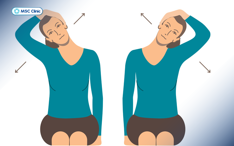 Đau cổ vai gáy bên phải có thể thực hiện bài tập nhẹ nhàng tại nhà giúp thư giãn, giảm căng cứng cơ