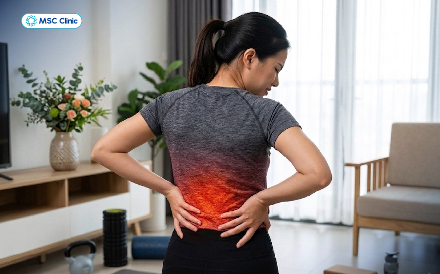 Dấu hiệu căng cơ lưng thường bắt đầu đau âm ỉ và khó chịu nhẹ ở vùng thắt lưng Dấu hiệu căng cơ lưng thường bắt đầu đau âm ỉ và khó chịu nhẹ ở vùng thắt lưng