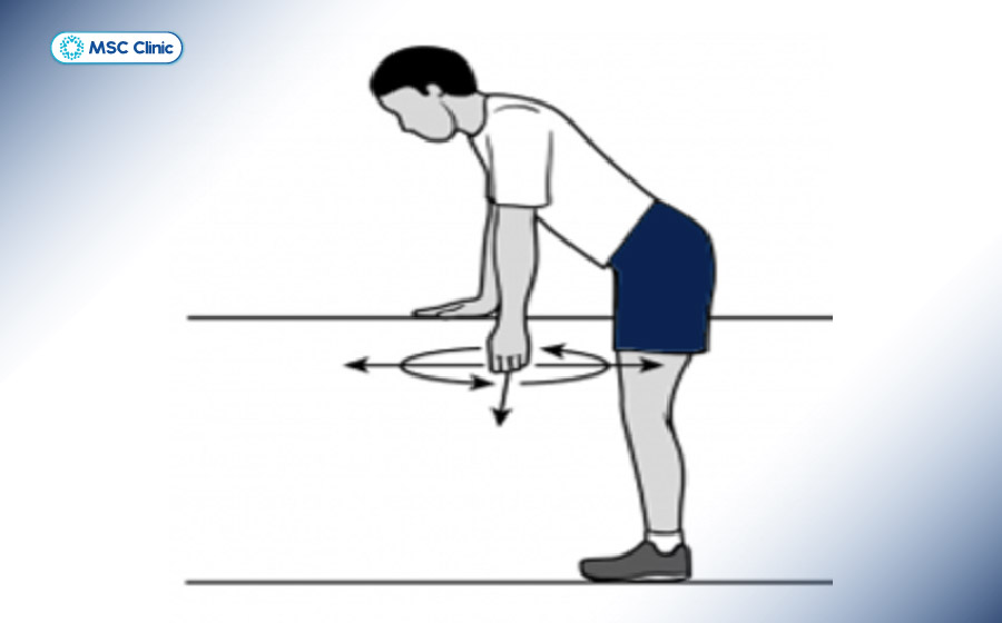 Bài tập con lắc giúp tạo ra lực kéo giãn nhẹ nhàng bằng trọng lực, giải phóng áp lực cho gân trên gai đang bị tổn thương Bài tập con lắc giúp tạo ra lực kéo giãn nhẹ nhàng bằng trọng lực, giải phóng áp lực cho gân trên gai đang bị tổn thương
