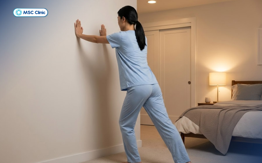 Bài tập kéo giãn cơ bắp chân trước khi ngủ giúp giảm nguy cơ bị chuột rút Bài tập kéo giãn cơ bắp chân trước khi ngủ giúp giảm nguy cơ bị chuột rút