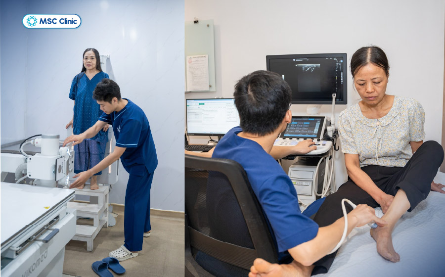 X-quang hoặc siêu âm được lựa chọn tùy cấu trúc và nguyên nhân nghi ngờ