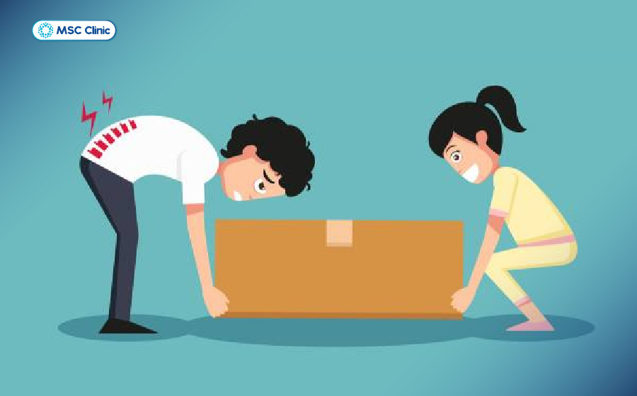 Nâng vật nặng sai kỹ thuật có thể làm tăng tải lên cơ, dây chằng, đĩa đệm và các khớp của cột sống