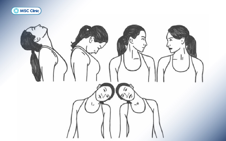Thực hiện các động tác giãn cơ cổ nhẹ nhàng để giúp cải thiện tiếng kêu lạo xạo