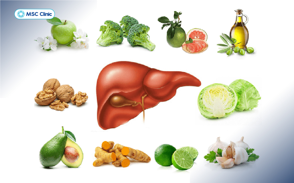 Các loại rau xanh và trái cây cung cấp các chất giúp tăng cường miễn dịch và giảm oxy hóa cho gan