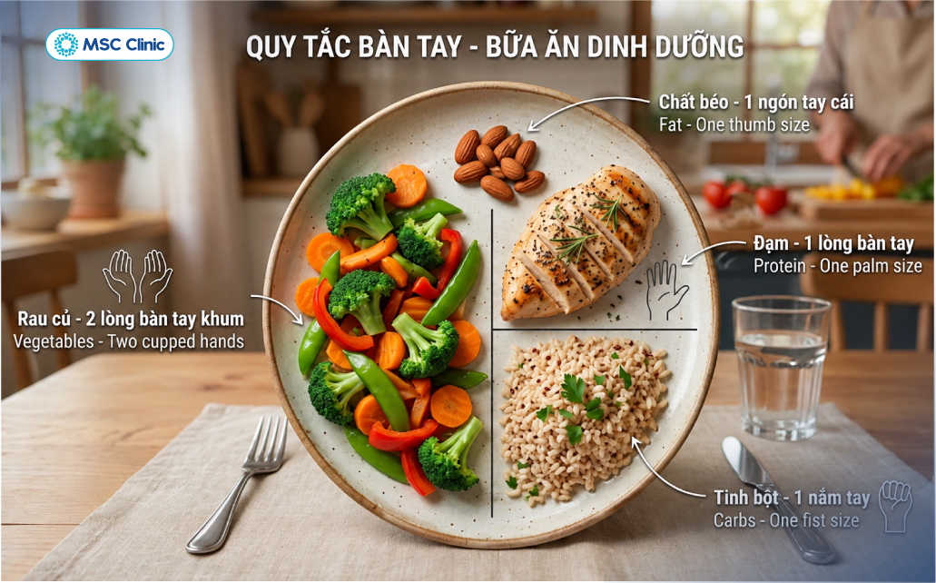 Chế độ ăn cân đối kết hợp với kiểm soát khẩu phần giúp người bị gan nhiễm mỡ quản lý cân nặng và các yếu tố chuyển hóa liên quan